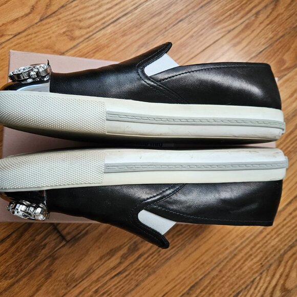 Miu Miu Crystal Cap-Toe Leather Sneaker - Picture 9 of 13